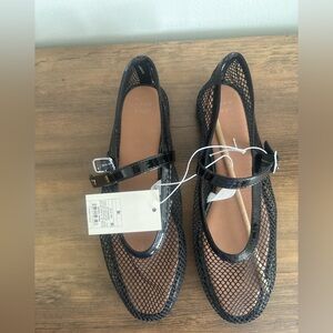 a new day Black Mesh Mary Jane Flats with Patent Strap
